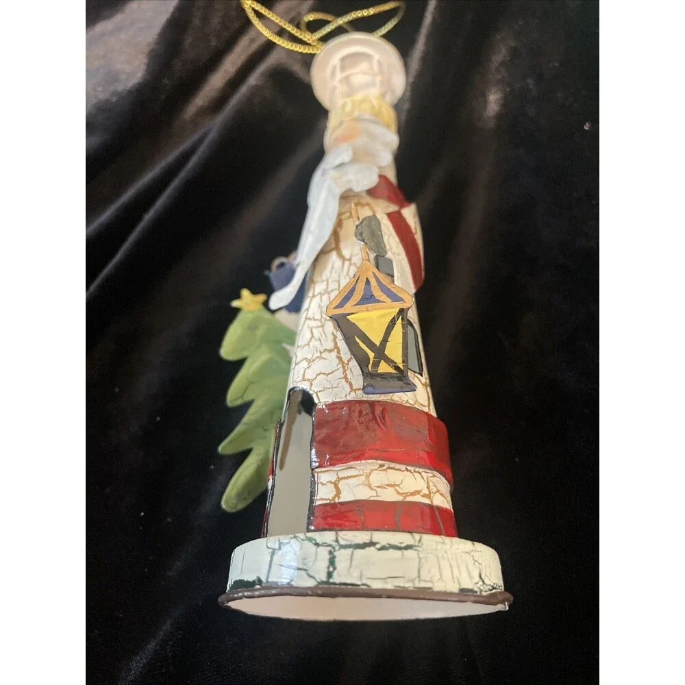 Santa Lighthouse Christmas Tree Ornament Metal 6.5